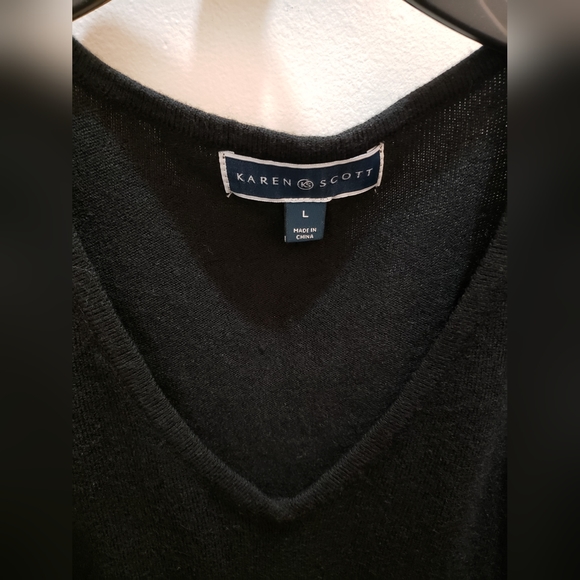 Karen Scott Black V-Neck Pullover Shirt Sweater Large - Picture 4 of 4